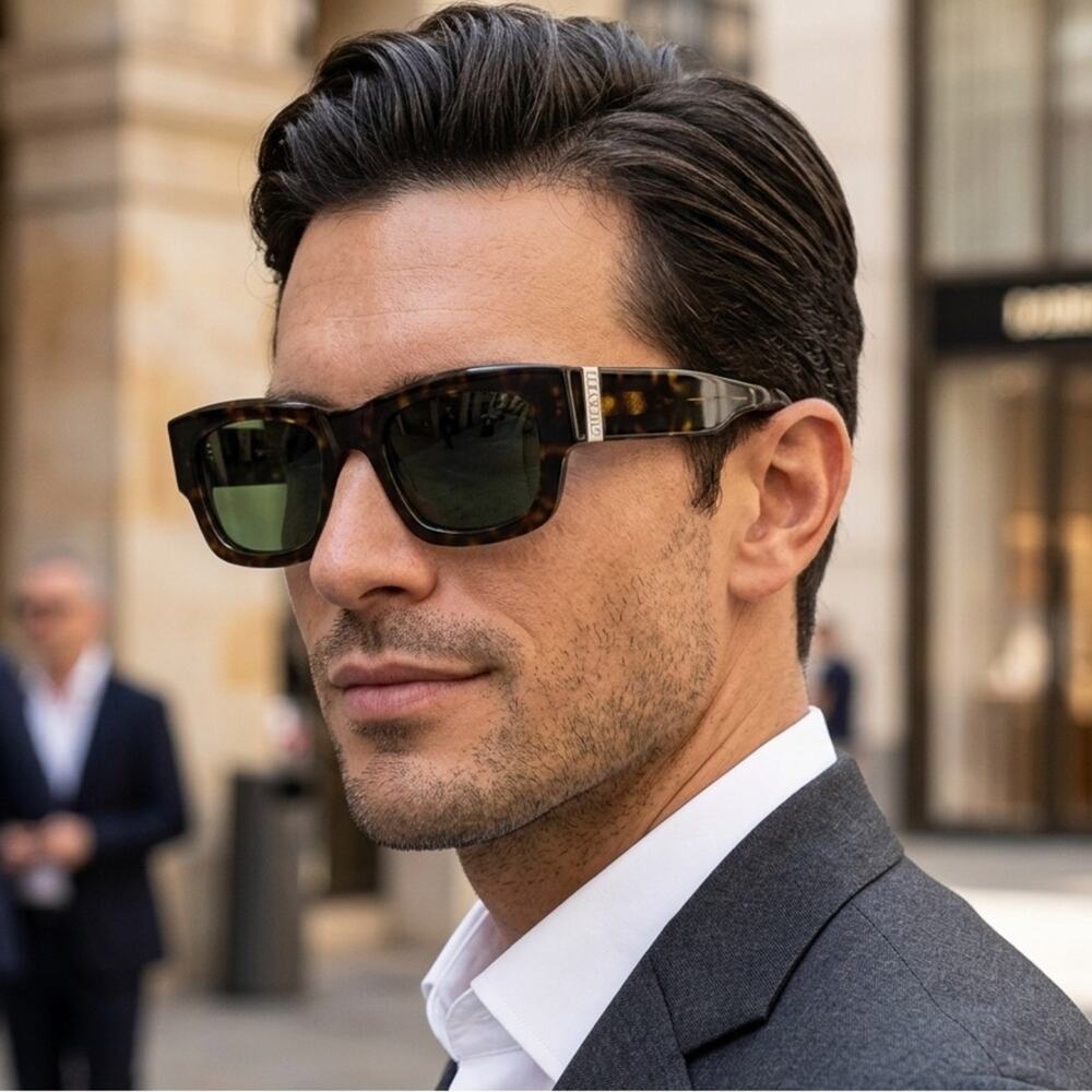 New! BUGATTI 48M HAV Tortoise Shell Sunglasses with Green Lenses, Authentic